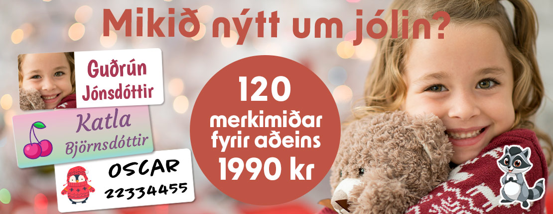 Merkimiðar.is - Mikið nýtt um jólin? Merktu allt með nafni fyrir aðeins 1990 kr